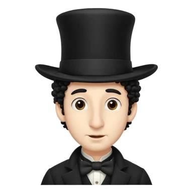 A man with a big nose and a black hat like a top hat but round and all black, with a strand of curly hair coming out from both sides of the hat, the strand of hair should be long and just 1 hair  sticker