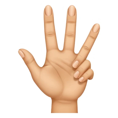 Make me a hand emoji with these directions. Middle finger crossing ring finger but the middle finger is behind the ring finger. Pinky finger and index finger spread out words. Last thing is thumb on the palm of the hand sticker