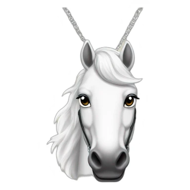 White stallion mustang wearing a key around the neck only necklace no mouth strap sticker