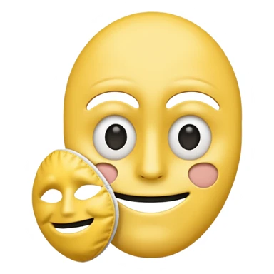 A sad face emoji holding a happy face mask sticker