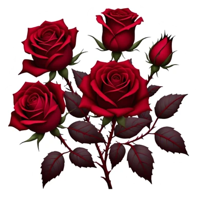 A hauntingly beautiful scene of deep red Gothic roses, their velvety petals unfolding in shades of ruby, burgundy, and scarlet. Dark thorns twist around them, emerging from the shadows like a forbidden love story. sticker