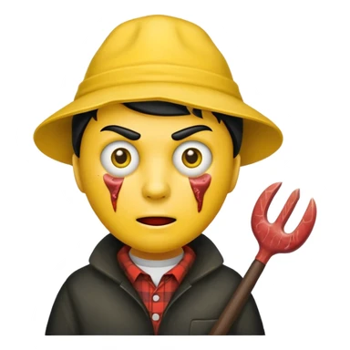 scary evil man look like from friday 13th with the yellow hat and meat khife sticker