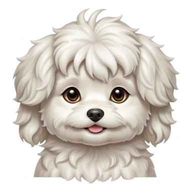 Cinematic Cute Wavy-Haired Maltese dog Portrait Emoji, Head tilted playfully and inquisitively, featuring a luxurious, wavy-haired white coat with a healthy sheen, round, sparkling dark eyes filled with curiosity, Simplified yet irresistibly adorable features, highly detailed, glowing with a warm, friendly glow, high shine, affectionate and lively, stylized with a touch of whimsy, bright and endearing, soft glowing outline, capturing the essence of a mischievous yet loving companion, so playful it feels like it could scamper out of the screen and into your arms! sticker