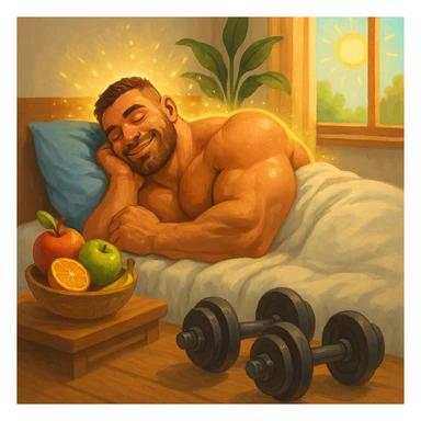 bodybuilder che dorme bene e questo gli porta tanto benessere e salute sticker