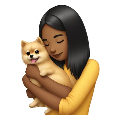 Girl hugging pomeranian. The girl has black hair. sticker