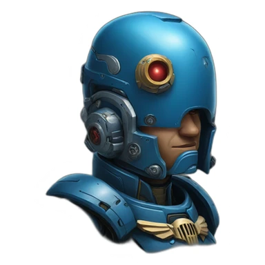 Portrait of Space marine cyborg blue funny sticker