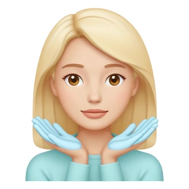 Minimal emoji-style icon of a woman’s face with clear glowing skin, hands gently touching the jawline, skincare concept, soft pastel colors, clean flat design, rounded shapes, no background, modern wellness emoji, iOS-style, high clarity sticker