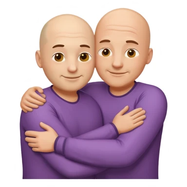 two fit bald men of different heights embracing, friendly and expressive, emoji style sticker