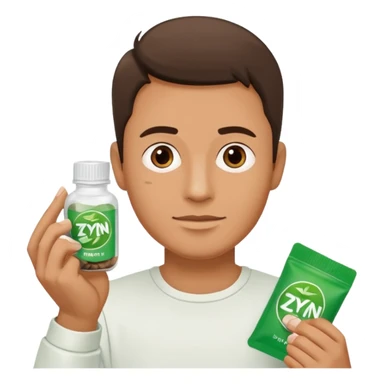 Man holding Zyn spearmint snus in palm and a white pouch in the other sticker