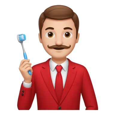brown haired man with toothbrush-mustache and red suit sticker