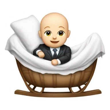 white newborn baby in a business suit lies in a cradle sticker