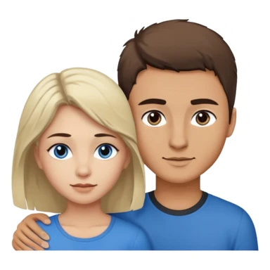 Una pareja heterosexual. La chica de piel blanca pero bronceada (española), pelo al estilo wolfcut castaño oscuro, ojos marrones. El chico de piel blanca, ojos azules y pelo castaño claro, tirando para rubio oscuro. sticker