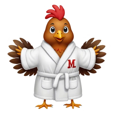 Chicken wearing a bath robe. Robe has letters BLM on it.  sticker