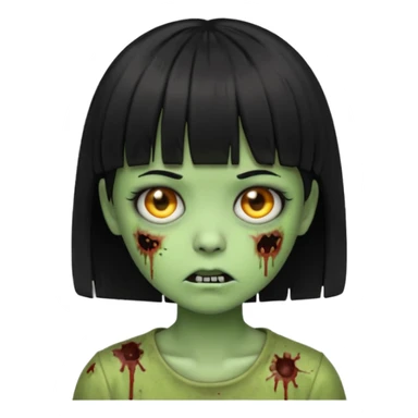 Emoji zombie girl verde com cabelo preto liso  curto com franja sticker