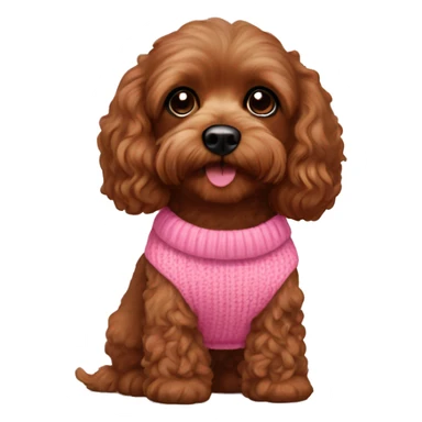 All brown Cavapoo with Hispanic girl both wearing pink sweaters sticker