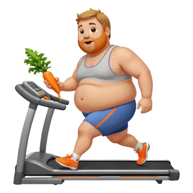 fat man on treadmill with carrot sticker