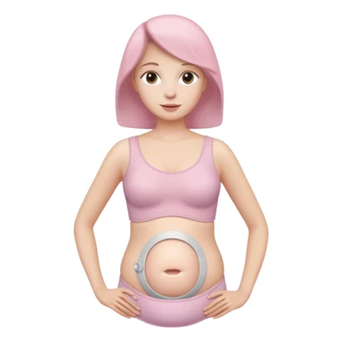  a woman, mid 60, focus on belly, wearing an ostomy bag sticker