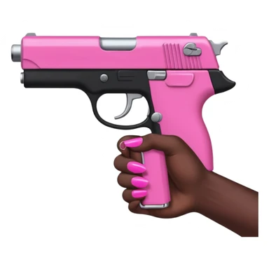Black hand with pink nail polish holding a pink gun sticker