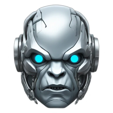 Cyber futuristic silver orc robot face with tusks sticker