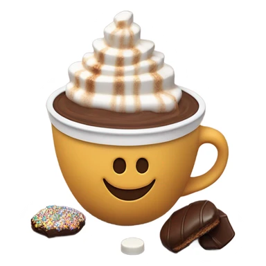 a double chocolate hot chocolate with toasted marshmallow, a chocolate covered s’more, and a chocolate covered marshmallow in a cup that says JoJo’s sticker