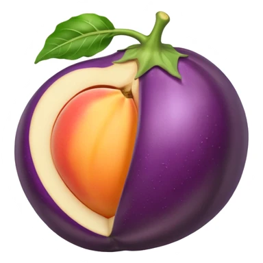 Eggplant with white liquid coming out the top being inserted into a peach sticker