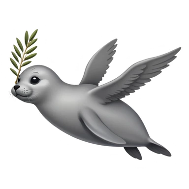 A flying seal carrying an olive branch sticker