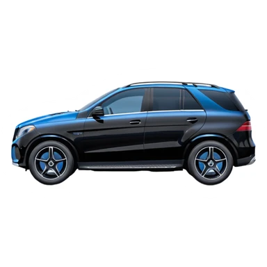 black Mercedes GLE SUV in pure side view, only the side visible, cute compact proportions, glossy black paint, blue-tinted windows, rounded and soft features sticker