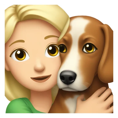 Blonde Girl with Green eyes cuddling red-Brown adult dog sticker
