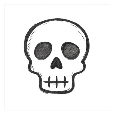 bone skull, icon style, monochrome, geometric shapes, clean design sticker