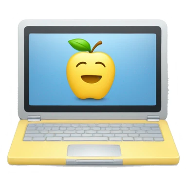 a notebook computer which shows and apple on its screen. Use pastel colors, prefering a soft yellow, a soft blue and soft gray. Be minimalistic. sticker