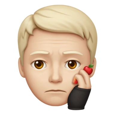Apple-style emoji of a face with a hand on chin, furrowed brows, and a thoughtful or troubled expression representing 고민 (worry, thinking hard) sticker