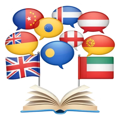 learning modern languages with books, speech bubbles, and flags of different countries sticker