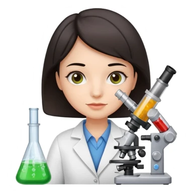 chemist person with very short hair with microscope and test tubes sticker