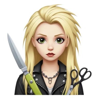 punk- girl with long blonde hair and scissors   sticker