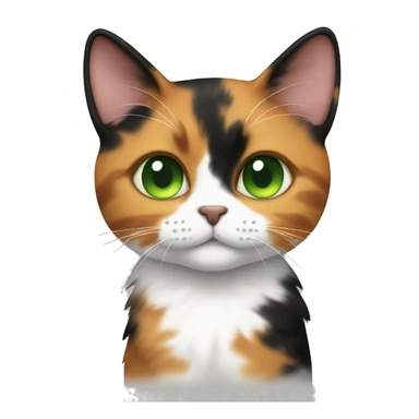 calico cat with a mix of black, orange, and white fur, green eyes sticker