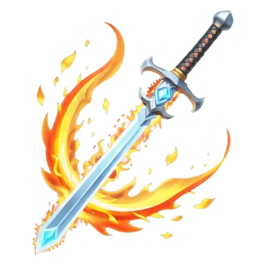 Flaming magic sword — fiery aura and sparks sticker