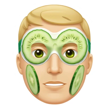 white man with a green facial mask and cucumber slices on eyes sticker