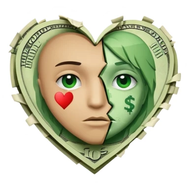 A broken heart glued together by dollars sticker