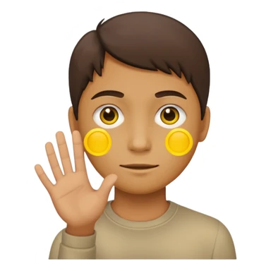 A yellow circle face person with neutral face with his hand in front of him at 120 degree angle sticker