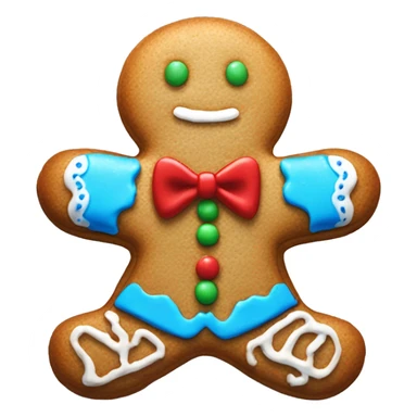 Realistic isolated gingerbread man cookie with blue frosting and bowtie sticker