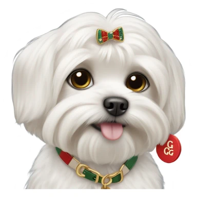 maltese dog with a gucci name tag sticker