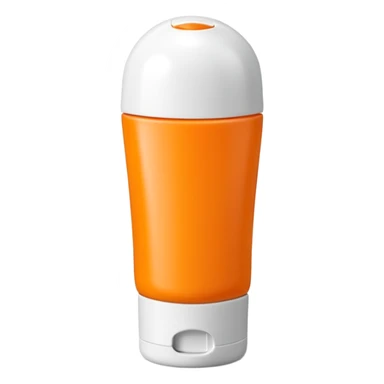 sleek squeezable tube with rounded flip-top cap, bright summer colors orange yellow white, compact slightly curved shape, outdoor use, clean matte surface, lotion or cream inside, no label, no hand, no extras, soft lighting, subtle shadows, emoji scale sticker