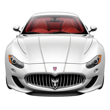 emoji-style Maserati sports car with bold grille, trident logo, sleek curves, vibrant highlights, minimal linework, white or light gray background, emphasizing speed and sophistication sticker