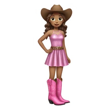 Pale Brunette girl in glitter dress and pink cowboy boots sticker