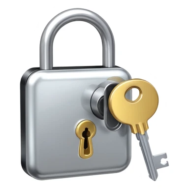 A chrome silver lock and key emoji, smooth metallic surfaces, glossy reflections, luxury swag vibe, minimal iOS emoji style, centered on clean white background sticker