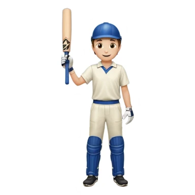 A boy standing in  cricket ground lifting his bat upwards and looking the sky after completing his century sticker