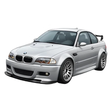 
A BMW M3 E46 is drifting through a corner, with a slight wisp of smoke coming from the rear and the wheels positioned at an angle relative to the turn. sticker