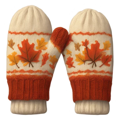 A pair of cozy knitted mittens with fall design sticker