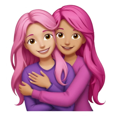 Surprisingly goofy once they open up. Strong, loyal, and incredibly supportive — but still hates wasting time. woman long pink hair hugging another person sticker