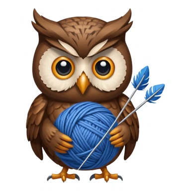 Owl holding blue yarn ball and knitting needles sticker